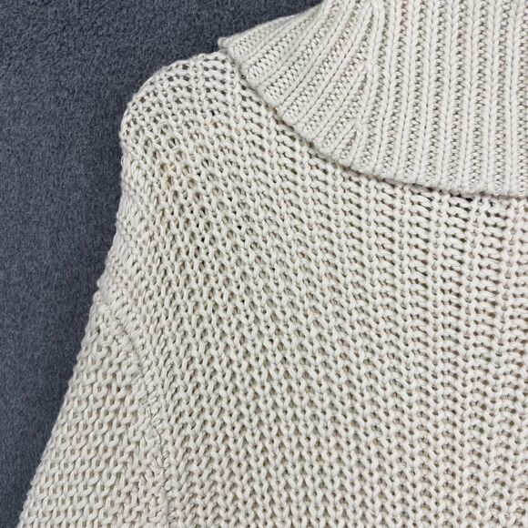 Aerie Sweater Cardigan Womens Medium Cream Zip Front Cowl Neck Cropped Knit - Picture 14 of 16